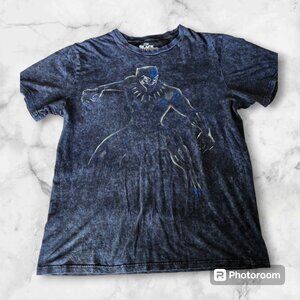 Marvel Black Panther T Shirt Size L Short Sleeve Blue Black Tie Dye Cotton Preow